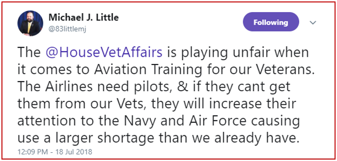 House Veterans Affairs tweet by Michael Little